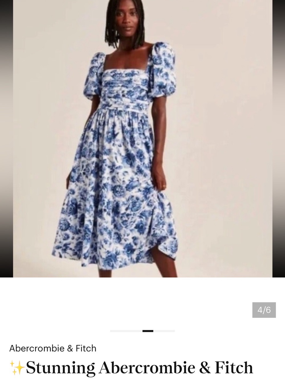 NWOT Abercrombie & Fitch Blue and White Floral Puff-Sleeve Midi Dress